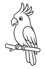 Fototapeta premium A cute macaw parrot with exotic feathers and a sharp beak sits on a tropical jungle tree branch 