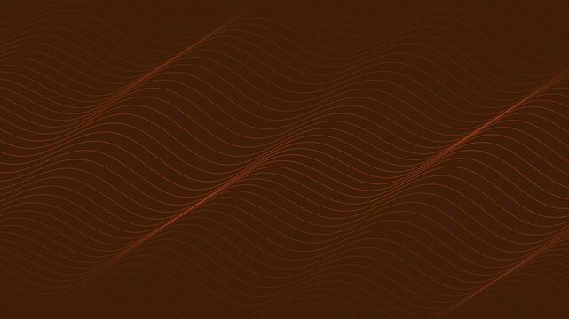 Abstract dark brown background with rhythmic orange flowing wave pattern loop