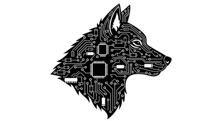 Obraz premium Wolf Head Cyberpunk Circuit Board.