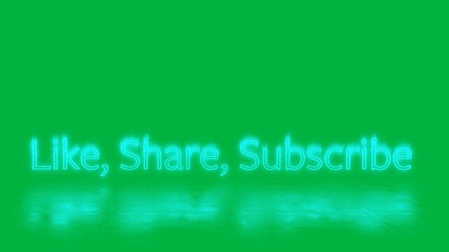 Animation of like, shate, subscribe text in pink neon letters on white background