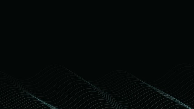 Abstract digital wave motion background with glowing teal lines on black, seamless loop