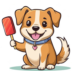 Fototapeta premium Cute Puppy Dog Holding a Red Popsicle Ice Cream with Playful Smile