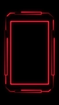 Futuristic Neon red Digital Frame with Copy Space and Geometric Accents on animated Black Background, Neon red line glowing rectangle frame on black background, Digital frame animation video.