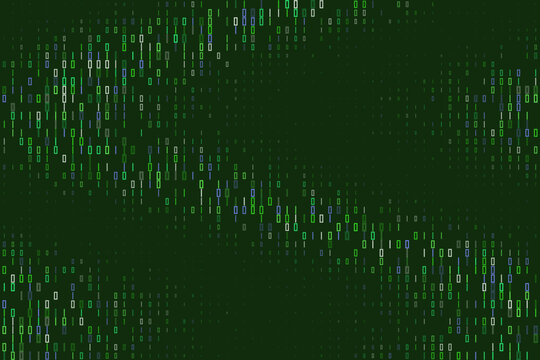 Abstract green binary code matrix representing quantum computing data stream and secure digital encryption