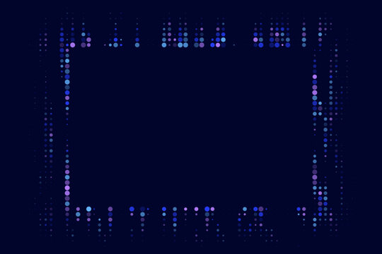 Abstract Digital Data Frame with Blue and Purple Halftone Dots for Cyber Security and Tech Background