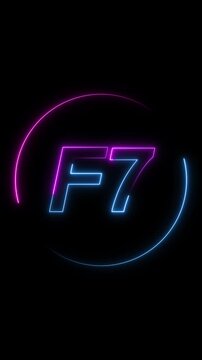 Neon F7 Text Inside A Blue And Pink Circular Neon Frame On animated Black glowing light
