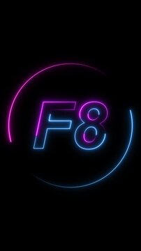 Glowing Neon F8 Symbol Inside a Circular Frame on a animated Black Background letter
