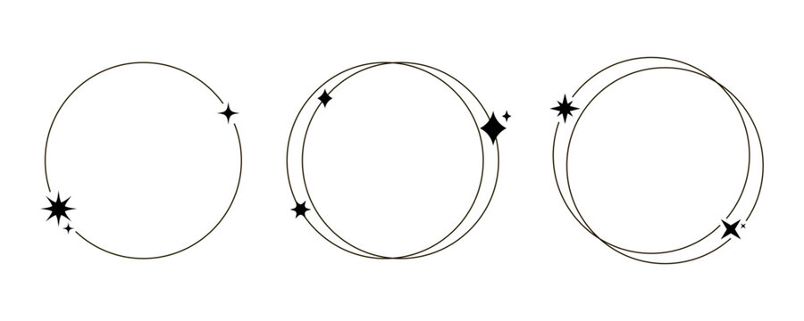 aesthetic frame icon star geometric line shape modern sparkle graphic layout with round circle borders and oval forms. minimalist vector design with thin linear outline and clean spacing