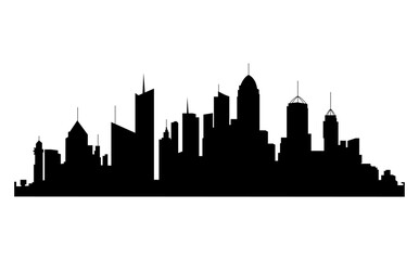 Fototapeta premium Black cities silhouette collection. Horizontal skyline set in flat style isolated on white. Cityscape, urban panorama of night town.