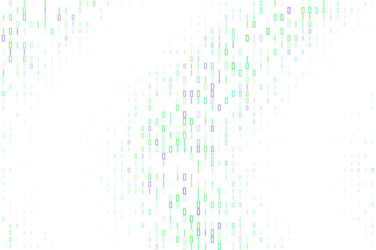 Abstract Quantum Computing Bitstream with Green and Purple Data Blocks on White Background