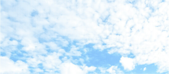 Halftone dot cloud pattern. Blue sky pixel texture vector background with copy space.  © wfloresarts
