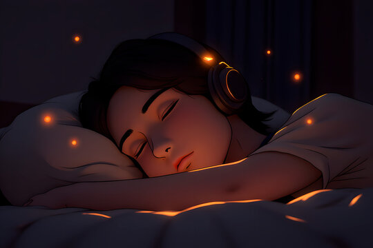 lofi aesthetic sleeping with headphones 