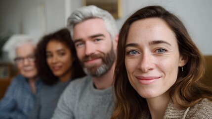 Obraz premium A multi gene nal group of adults shares a warm and genuine moment during a comfortable indoor gathering