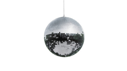 Obraz premium Isolated sparkling mirrored disco ball reflecting light for vibrant party atmosphere and nightlife