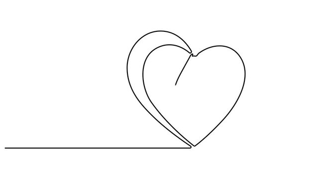 Animated Continuous one line drawing of Minimalist heart line art, simple love icon, continuous line drawing, black and white