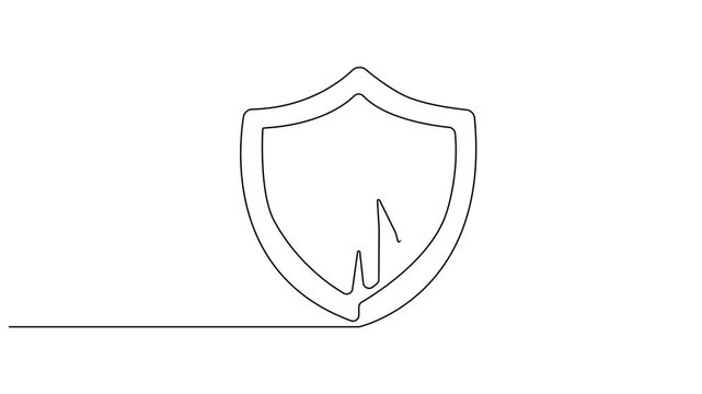 Animated Continuous one line drawing of Shield icon, protection symbol, security logo, safety sign, line art