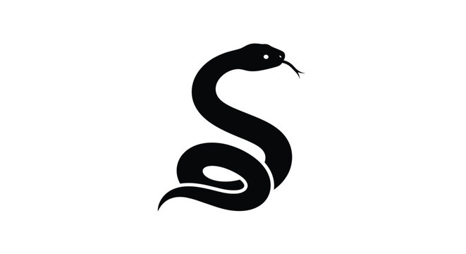 Simple black silhouette of a coiled snake with its tongue out against a solid white background in a minimalist graphic style.