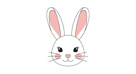 Obraz premium Close up color illustration of an adorable white rabbit head with long pink ears and a heart shaped nose on white.