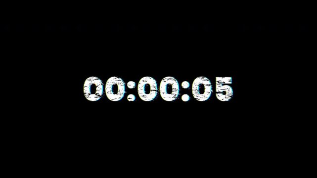 Glitch Countdown Timer 1 Minutes With Digital Clock Numbers On Black Background