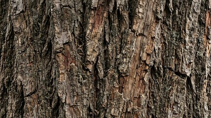 Fototapeta premium Close-up textured background of rugged, weathered tree bark with deep crevices and organic patterns