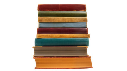 Fototapeta premium Isolated stack of colorful antique old vintage books, historical literature library collection