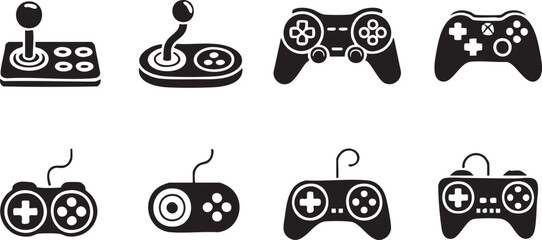 Fototapeta premium controller set flat icons joystick pad retro wired vector