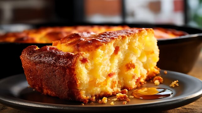Fatback Cornbread Slice with Honey Drizzle