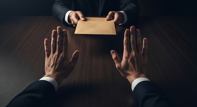 Close up of hand holding brown envelope with Indonesian money for bribery