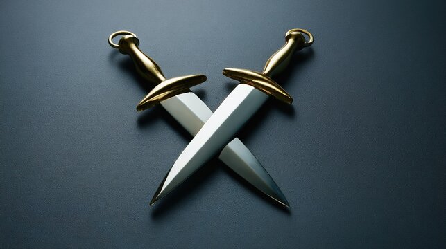 braze. Two broken sword blades joined by a gleaming golden braze on a dark background. safety posters, maintenance manuals, designed for precision metalworking and fabrication facilities.