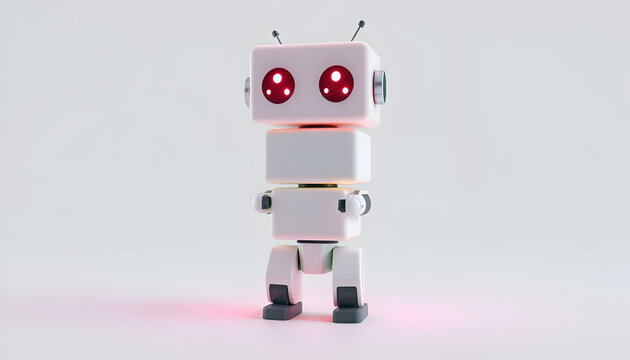 Cute Mini Robot Character with Glowing Red Eyes in 3D Style