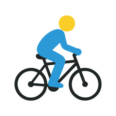 Obraz premium Abstract person riding a bicycle in black, blue and yellow colors