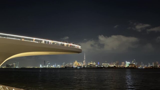 Stunning Night Panorama of Dubai Skyline from Dubai Creek Harbour
