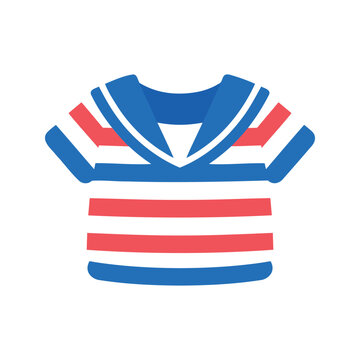 Illustration of a vintage-inspired sailor shirt with red and blue stripes and a deep v-neck collar