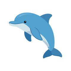 Fototapeta premium Cartoon illustration of a cute blue dolphin leaping with a white background