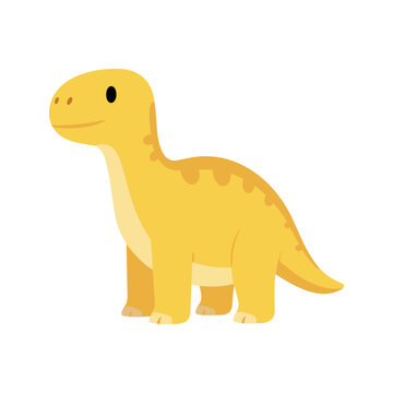 Cute cartoon brachiosaurus standing isolated on a white background in simple vector style