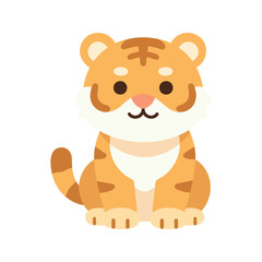 Fototapeta premium Adorable tiger cub sitting upright with a sweet smile and striped fur