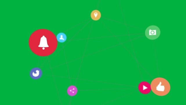 White dot starting icon nodes forming rotating web scaling fading showing network on transparent bg