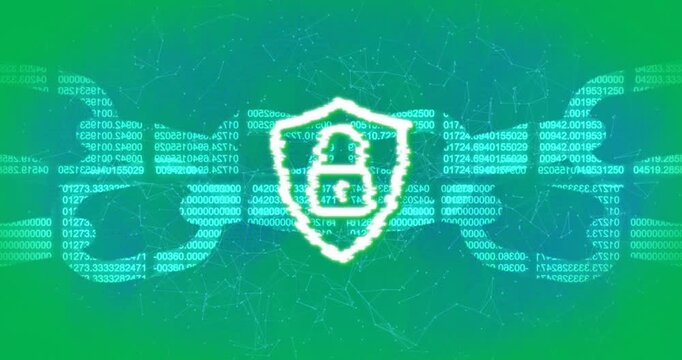 Glowing online security chain and padlock symbol with network of connections