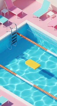 Swimming pool with yellow raft inside.