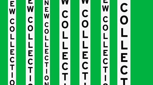 Animation of new collection text in repetition on black background