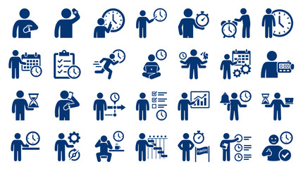 Fototapeta premium Collection of blue icons representing time management concepts like planning scheduling deadlines productivity and efficiency in business and personal life