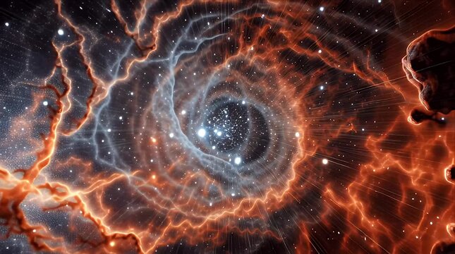 Cinematic slow zoom into orange space nebula and stars with no people