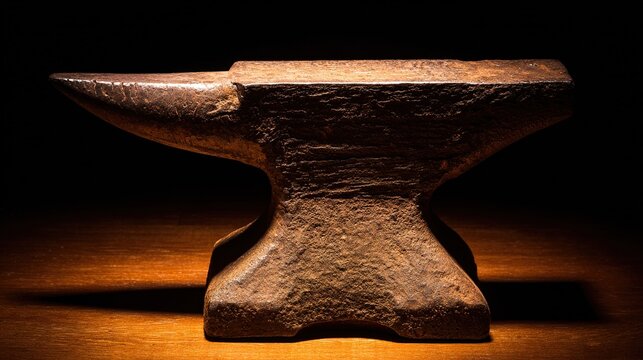 anvil. Heavy blacksmith anvil with hammer marks, metal texture in workshop setting. safety posters, maintenance manuals, designed for industrial assembly lines and welding operations.
