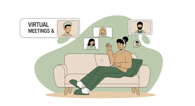 Person on Sofa with Laptop, Virtual Meetings & Remote Work Concept