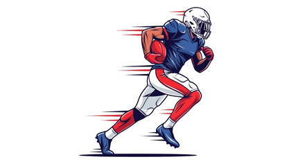 American Football Player Running with Ball, Motion Blur Effect, White Background © Pemancing
