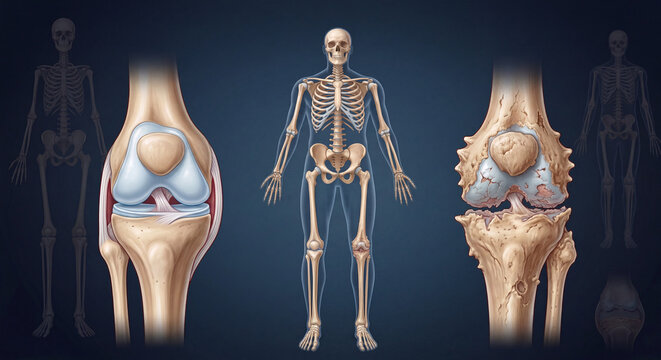 An image showing osteoarthritis, a skeletal system disorder. Created using artificial intelligence. Consult a specialist for medical advice or diagnosis.