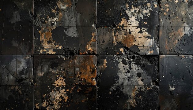 Dark Textured Background with Speckled Metallic Accents and Rough Edges Evoking a Sense of Ancient Decay