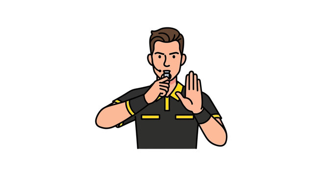 Referee Blowing Whistle, Signaling Stop, Sports Game Official, Referee Uniform