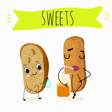 Funny Characters baicoli, camporelli, italy dessert, hand drawn vector illustration.