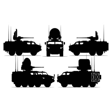Wheeled Self-Propelled Anti-Aircraft Gun System Silhouettes